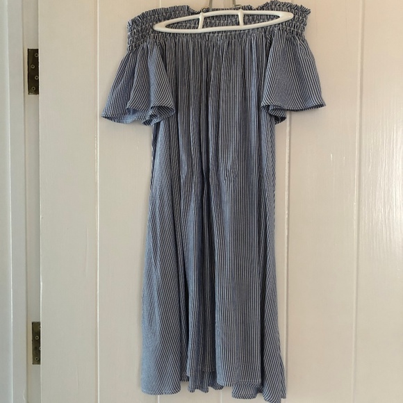 Dresses & Skirts - Blue and white striped off the shoulder dress